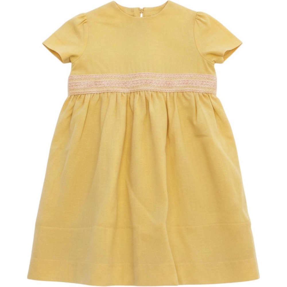 Vintage Girls‎ Yellow Smocked Waist Dress Short Sleeve Special Occasion handmade